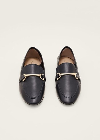 Phase Eight T-Bar Leather Flats Navy USA | 5276013-JE